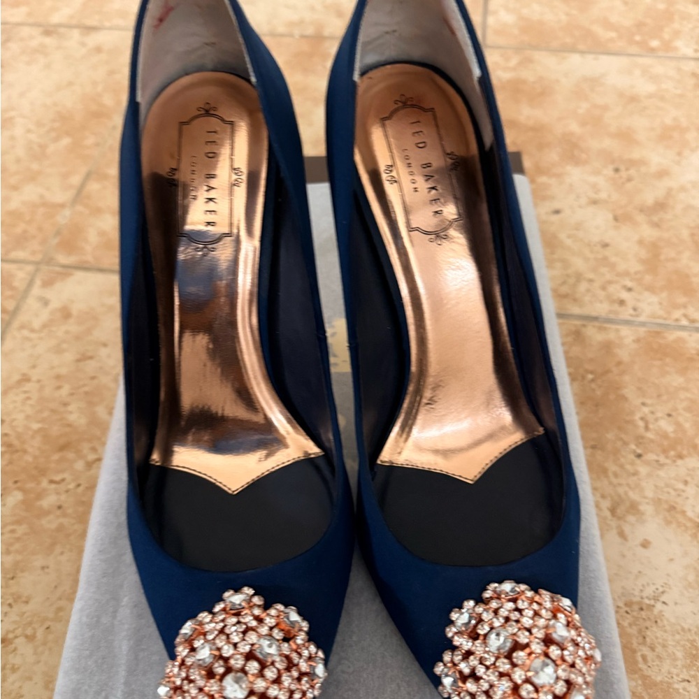 Ted Baker Navy Heels with Crystal Embellishments